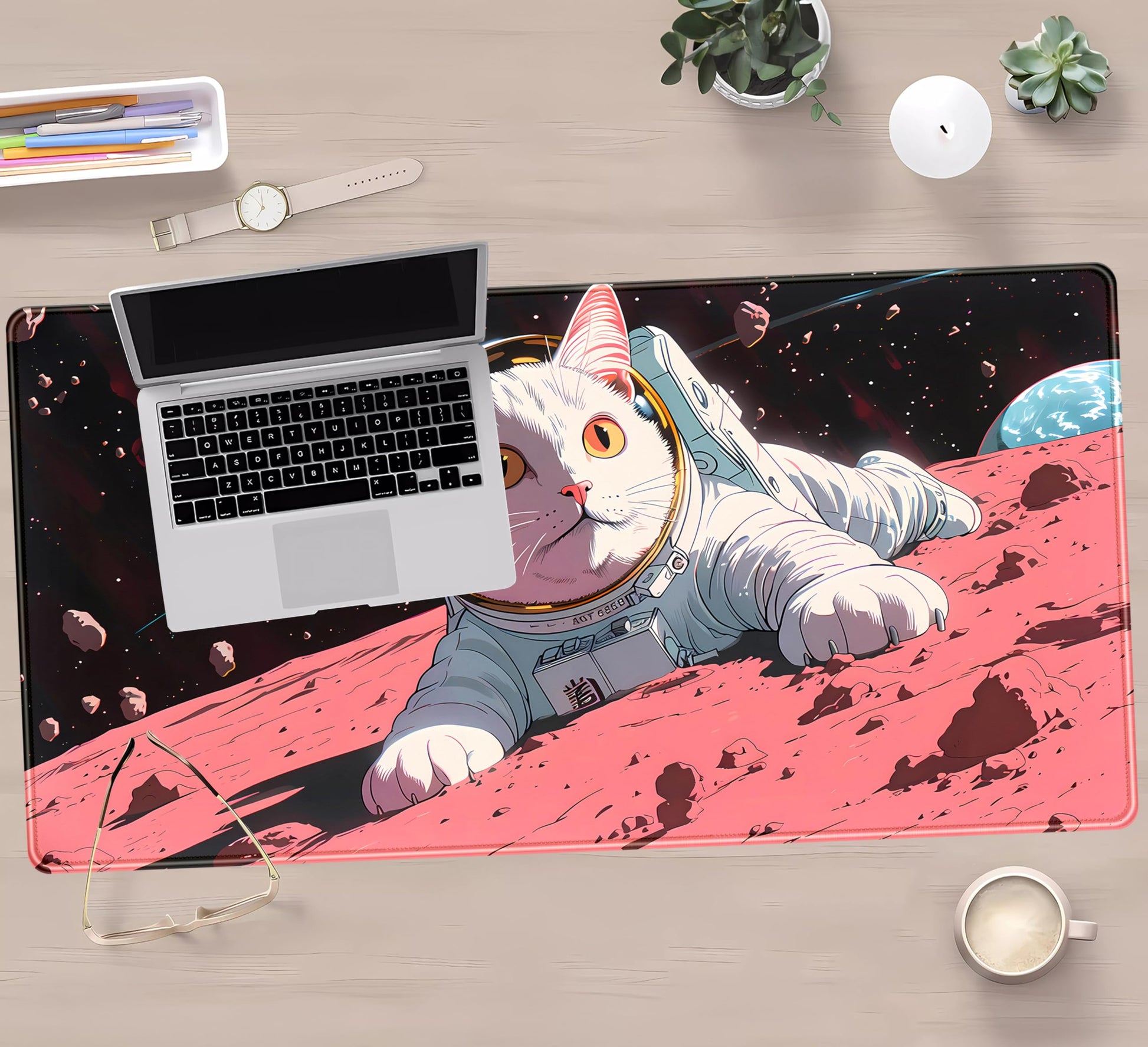 Cat Desk Mat Full Desk Mouse Pad Gaming Mat XXL, Fun Desktop Mats Computer Keyboard Pad Extra Large