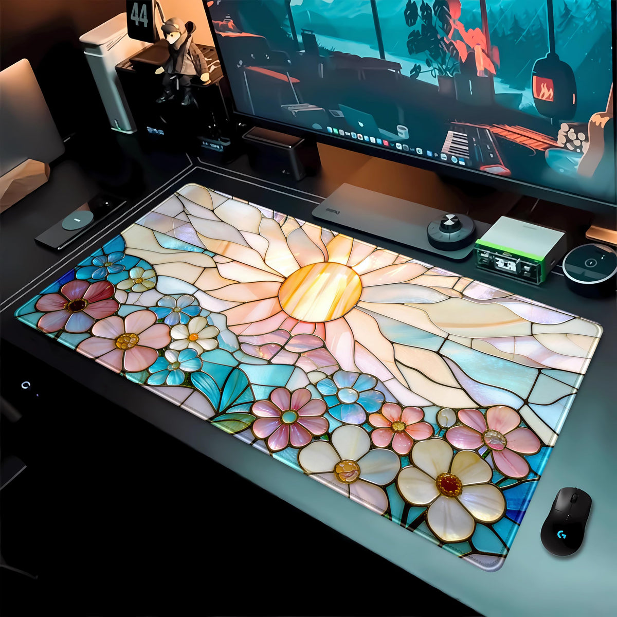 Stained Glass Desk Mat Large Mouse Pad Extended Desk Pad, Gaming Computer Mouse Mat XXL, Big