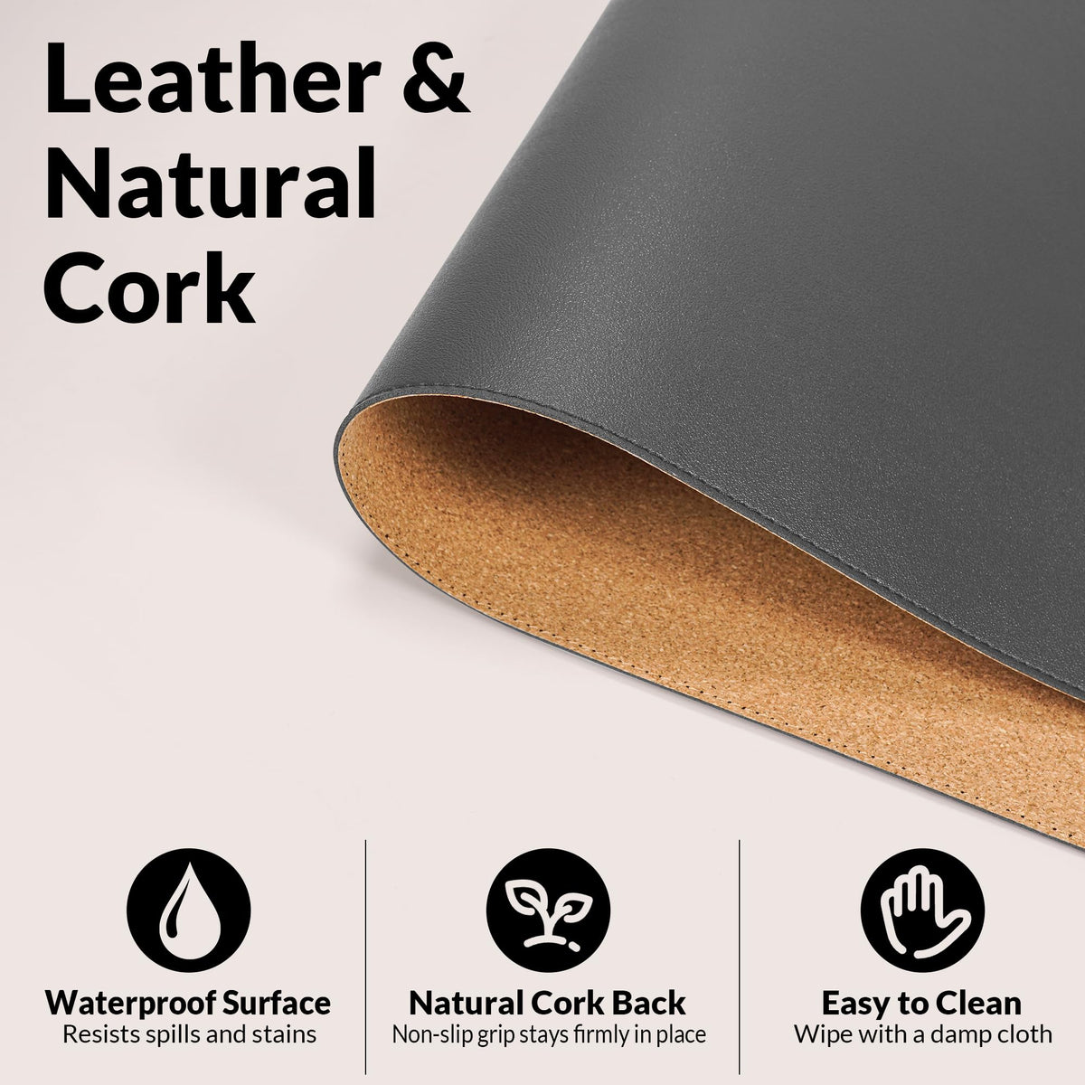 AFIING Cork Desk Mat, Dark Grey, 35.4" x 17",Desk pad Protector