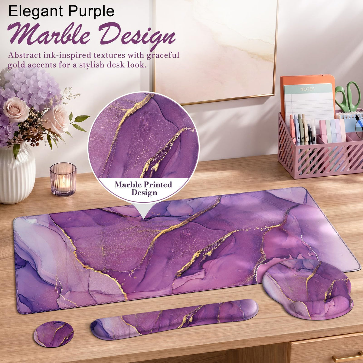 iCasso Purple Keyboard Mat 35.4"x15.7", Desk Blotter for Workspace
