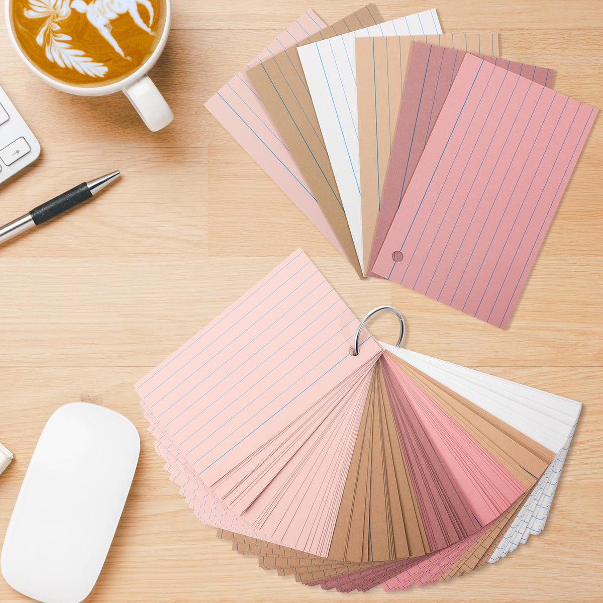 Epakh 300 Pcs Index Cards with Rings, 3 x 5 Inch, Dark Pink Brown Series