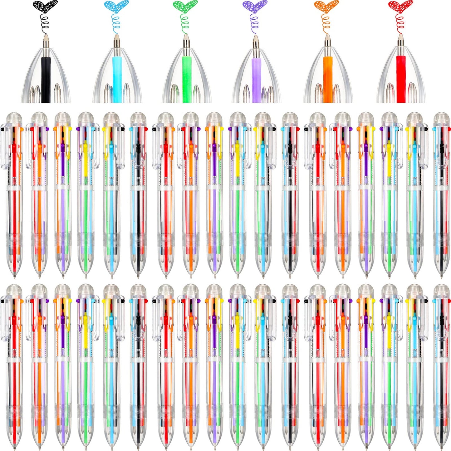 Handepo 60 Pcs 6 in 1 Multicolor Pens Bulk 0.5mm Retractable Rainbow