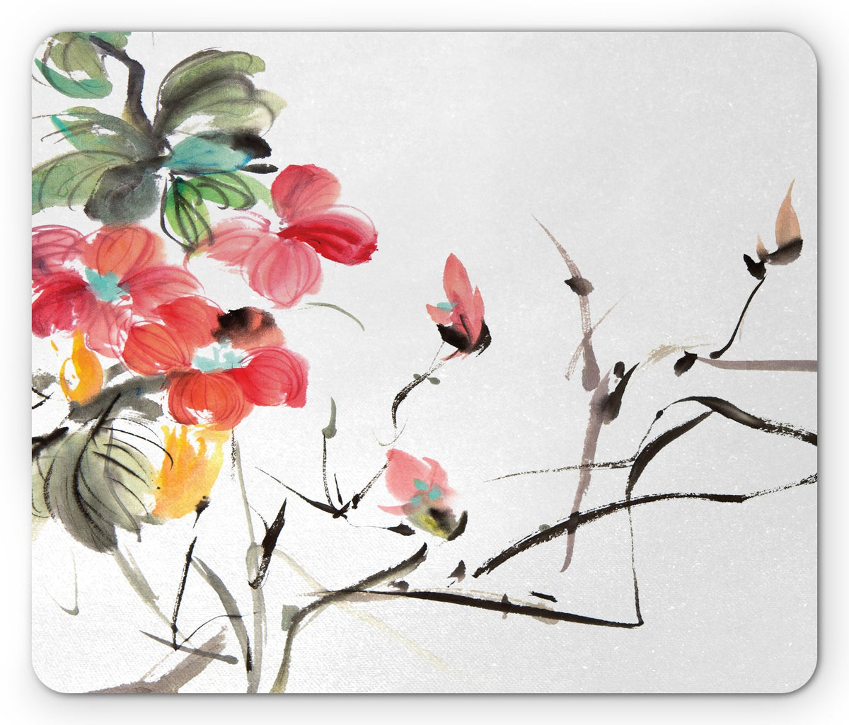 Lunarable Japanese Mouse Pad, Popular Early Period Watercolors Print with Vivid Floral Motifs Art