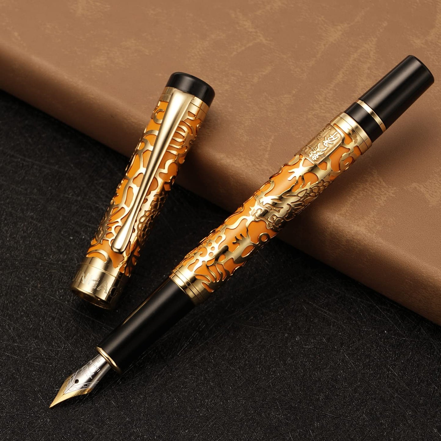 Vintage Jinhao 5000 Metal Fountain Pen Fine Nib 0.5mm Advanced Beautiful Dragon Texture Carving