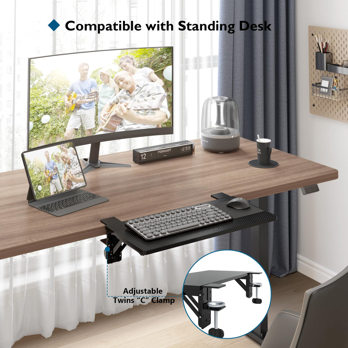 BONTEC Small Ergonomics Desk Extender Tray, 20 x 9.5 Inch, Black Carbon