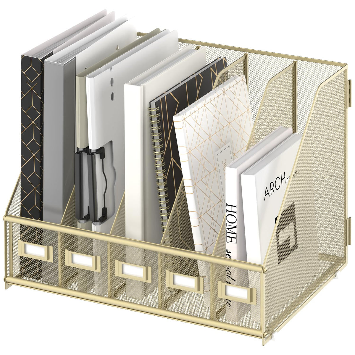 SUPEASY Desk Organizers Metal Desk Magazine File Holder with 5 Vertical Compartments Rack File