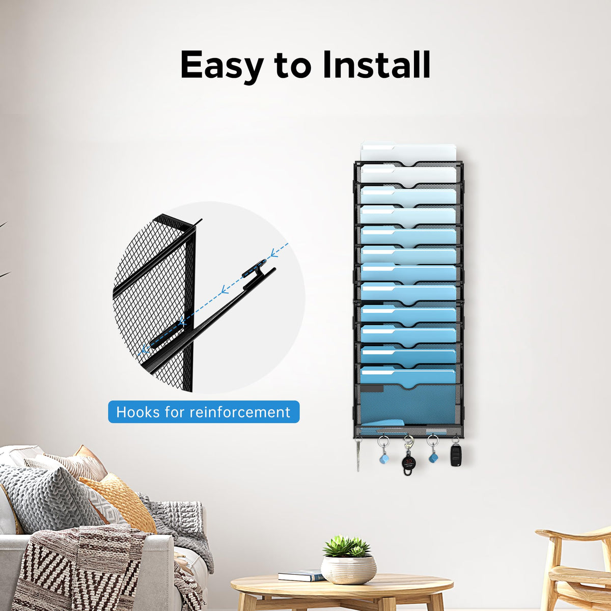 SUPEASY 13-Tier Hanging Wall File Organizer with Hooks, 2 Pack