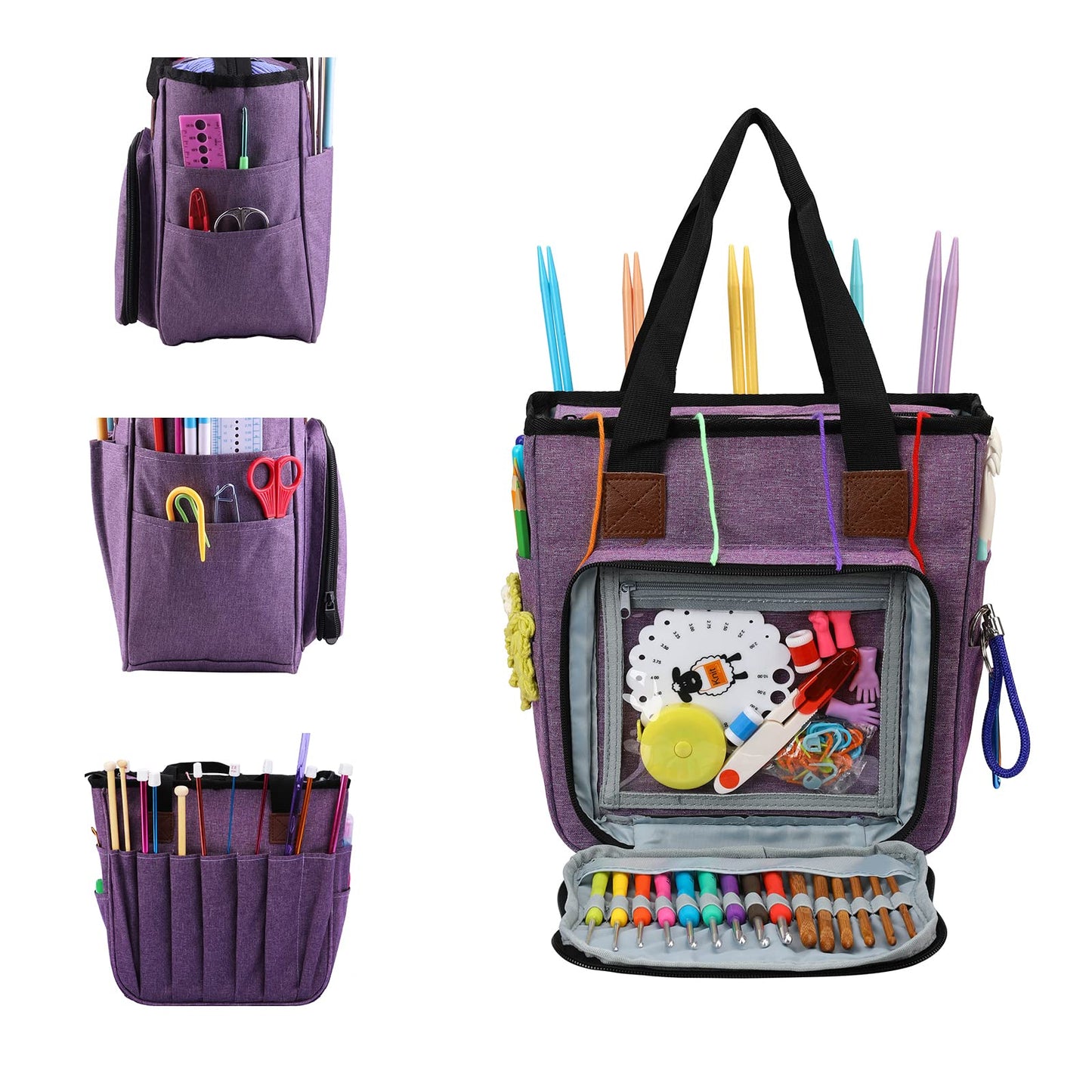 KOKNIT Yarn Storage Containers, Durable Portable Travel Craft Tote Bag with Inner Divider for Yarn