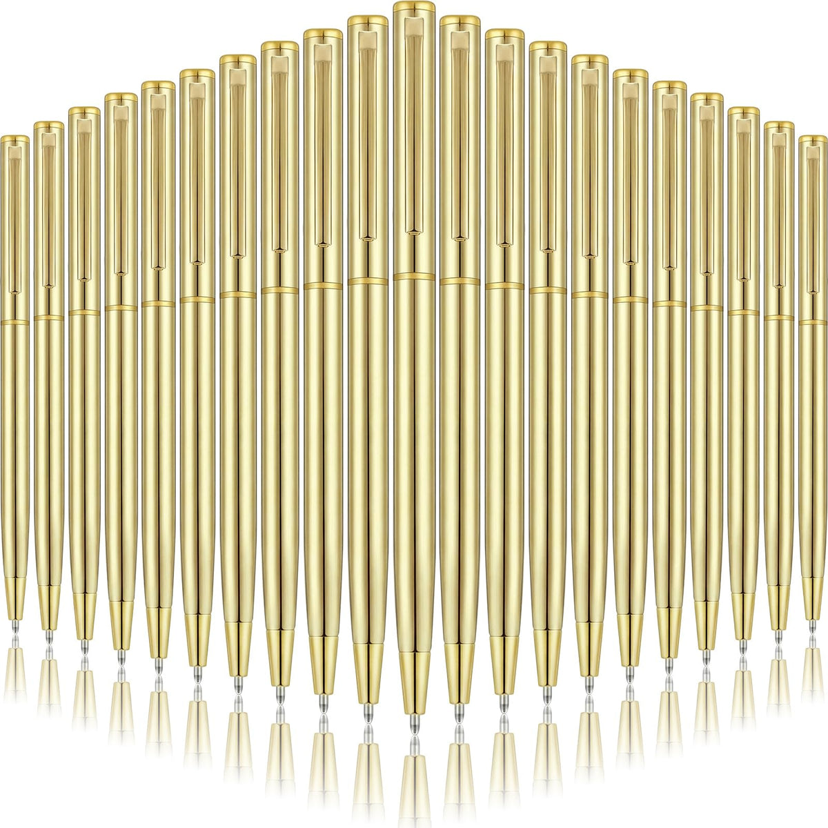 Zonon 50 Pieces Gold Metal Slim Ballpoint Pens Bulk, 1mm Black Ink