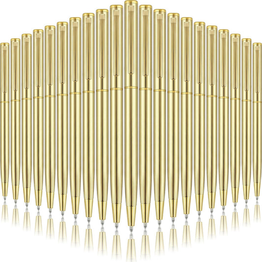 Zonon 50 Pieces Gold Metal Slim Ballpoint Pens Bulk, 1mm Black Ink