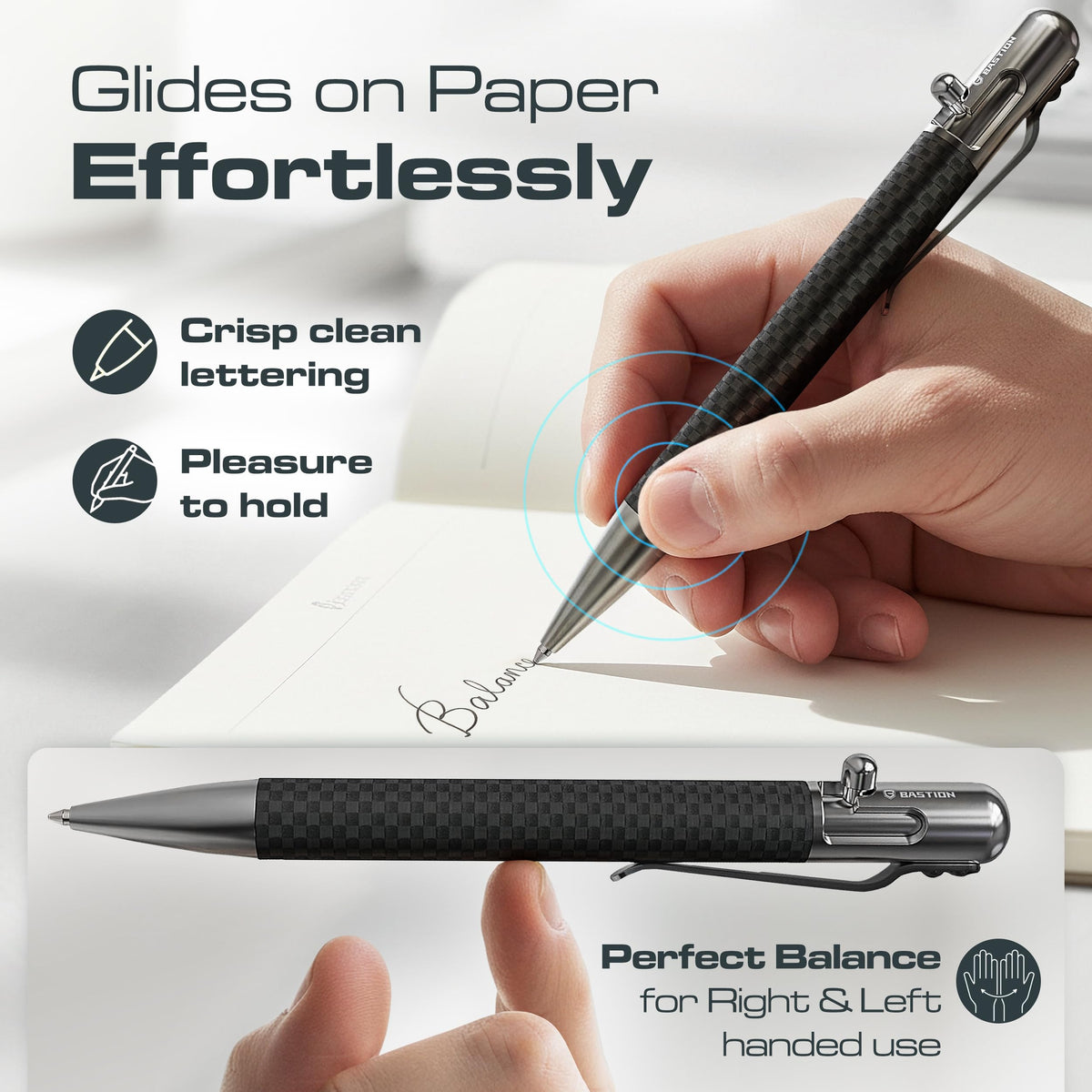 BASTION Bolt Action Pen, Carbon Fiber & Stainless Steel, HyperBolt EDC Pen, Refillable Lightweight