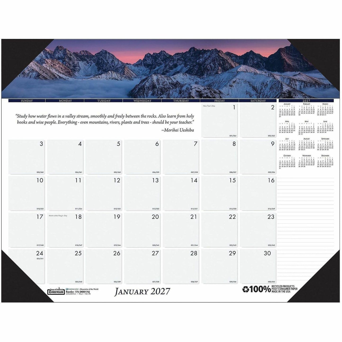 House of Doolittle 2021 Monthly Desk Pad Calendar, Earthscapes Mountains, 22 x 17 Inches, January