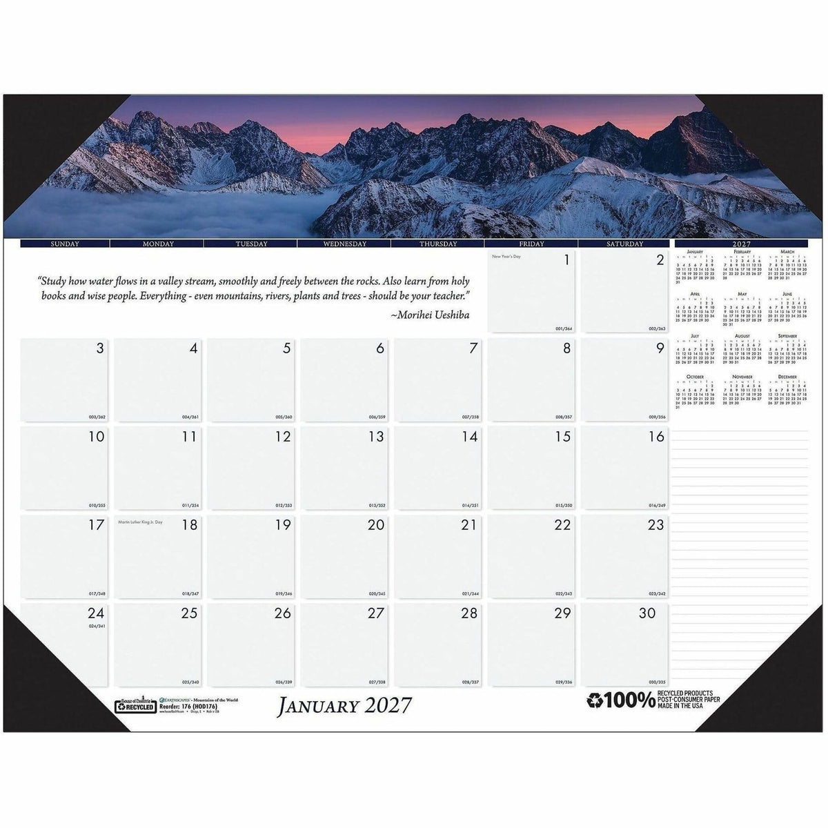 House of Doolittle 2021 Monthly Desk Pad Calendar, Earthscapes Mountains, 22 x 17 Inches, January