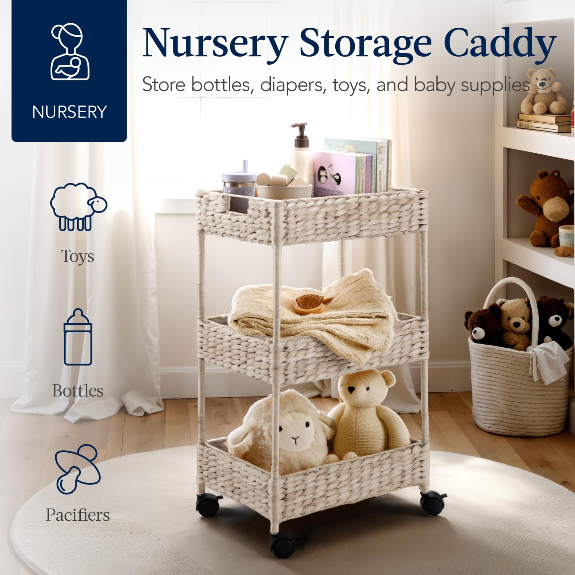 Best Choice Products 3-Tier Water Hyacinth Rolling Nursery Caddy w/Wheels, Utility Cart, Storage