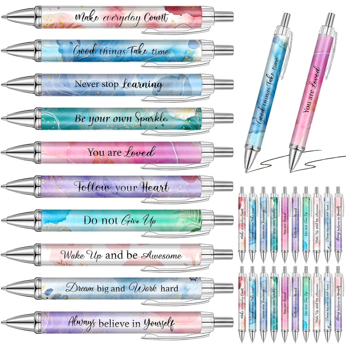 Yeaqee 50 Pcs Motivational Pens Bulk Inspirational Quotes,Pastel Style