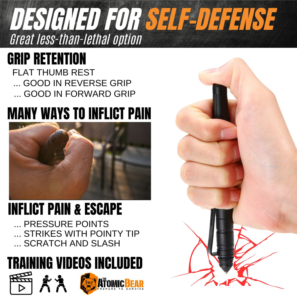 The Atomic Bear Defender Pen with Stylus - Tactical Pen for Self Defense – Emergency Window Breaker