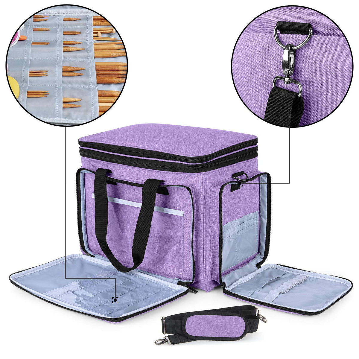 LUXJA Portable Yarn Knitting Storage Tote Bag,Lavender