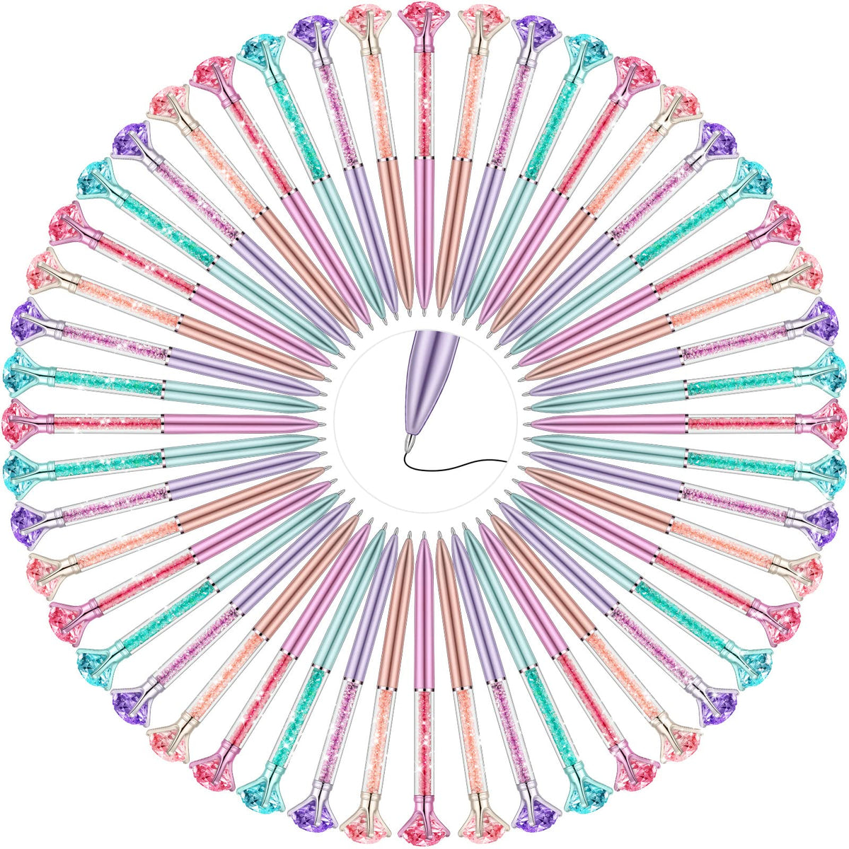 Zhehao 60 Pcs Diamond Pens Bulk Crystal Top, Rhinestone Pens, Classic Color
