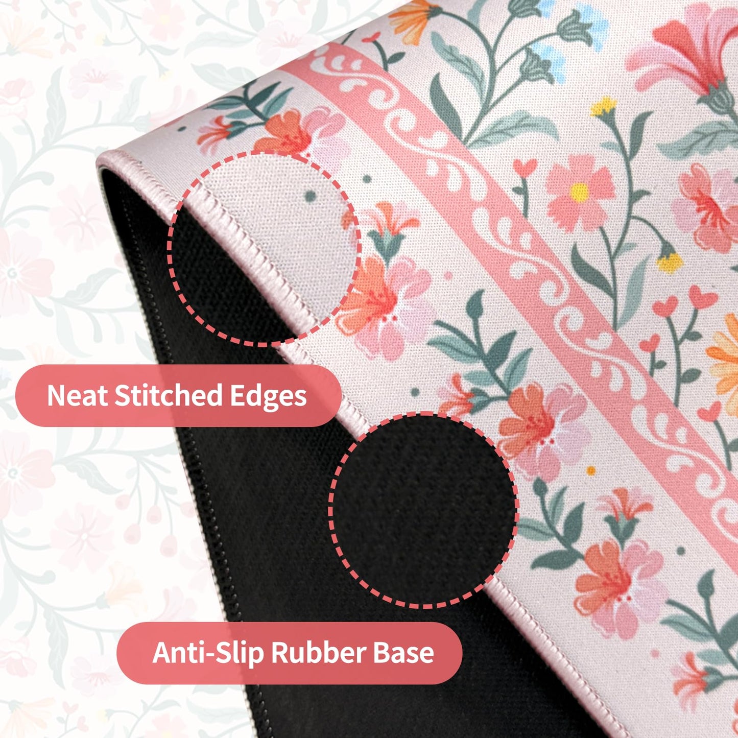 TOXXU Floral Gaming Mouse Pad with 3mm Anti-Slip Base (Cute Extended XL Large Mousepad Matt) (Big