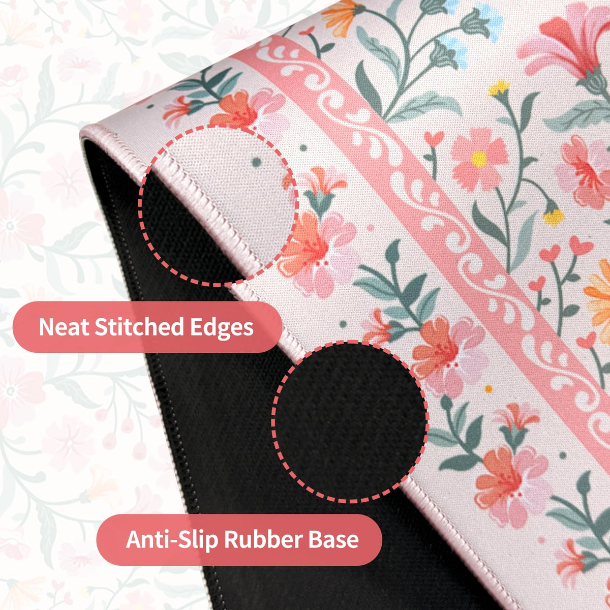 TOXXU Floral Gaming Mouse Pad with 3mm Anti-Slip Base (Cute Extended XL Large Mousepad Matt) (Big