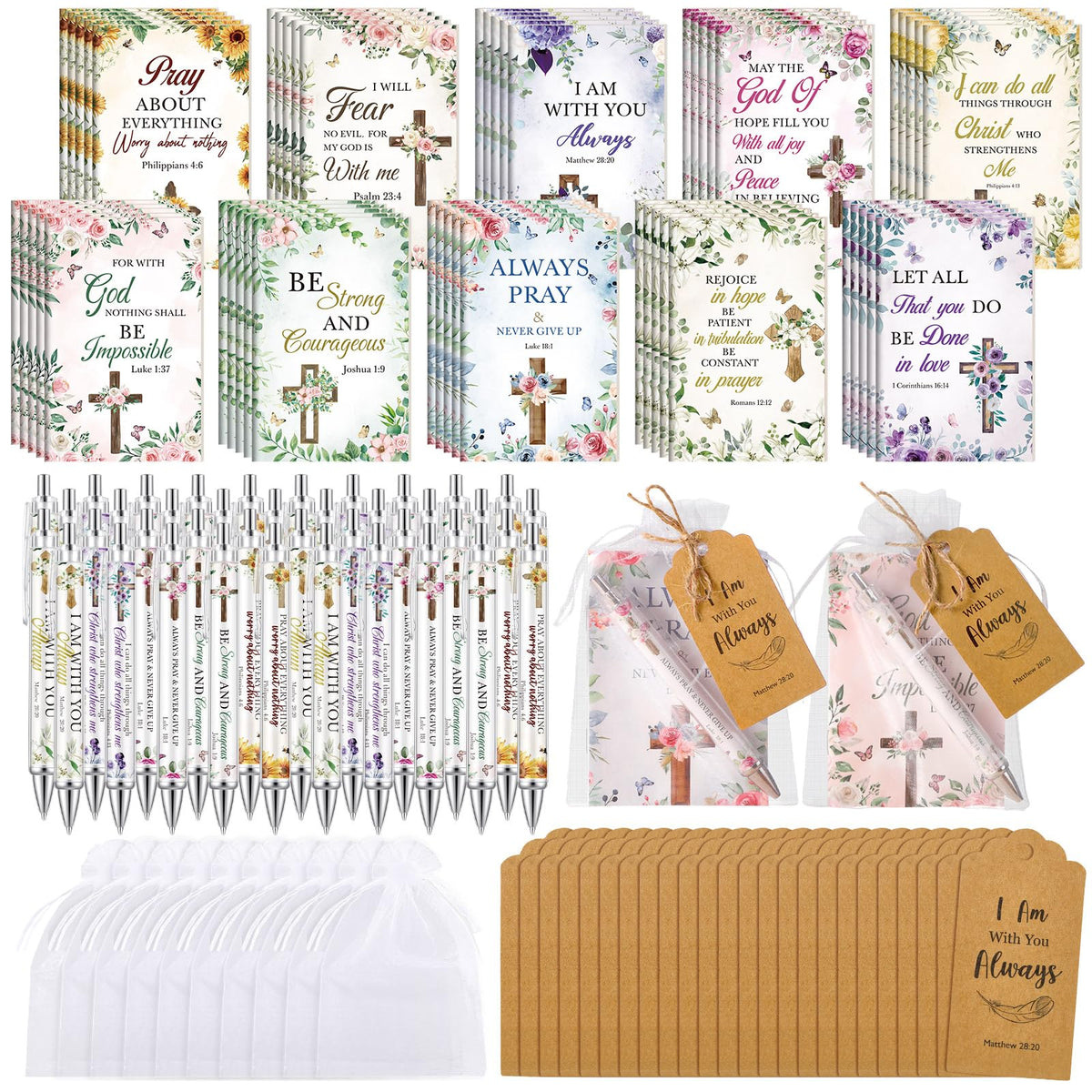 Qeeenar 200 Pcs Christian Gift Bulk Set Bible Verse, Colorful, Floral