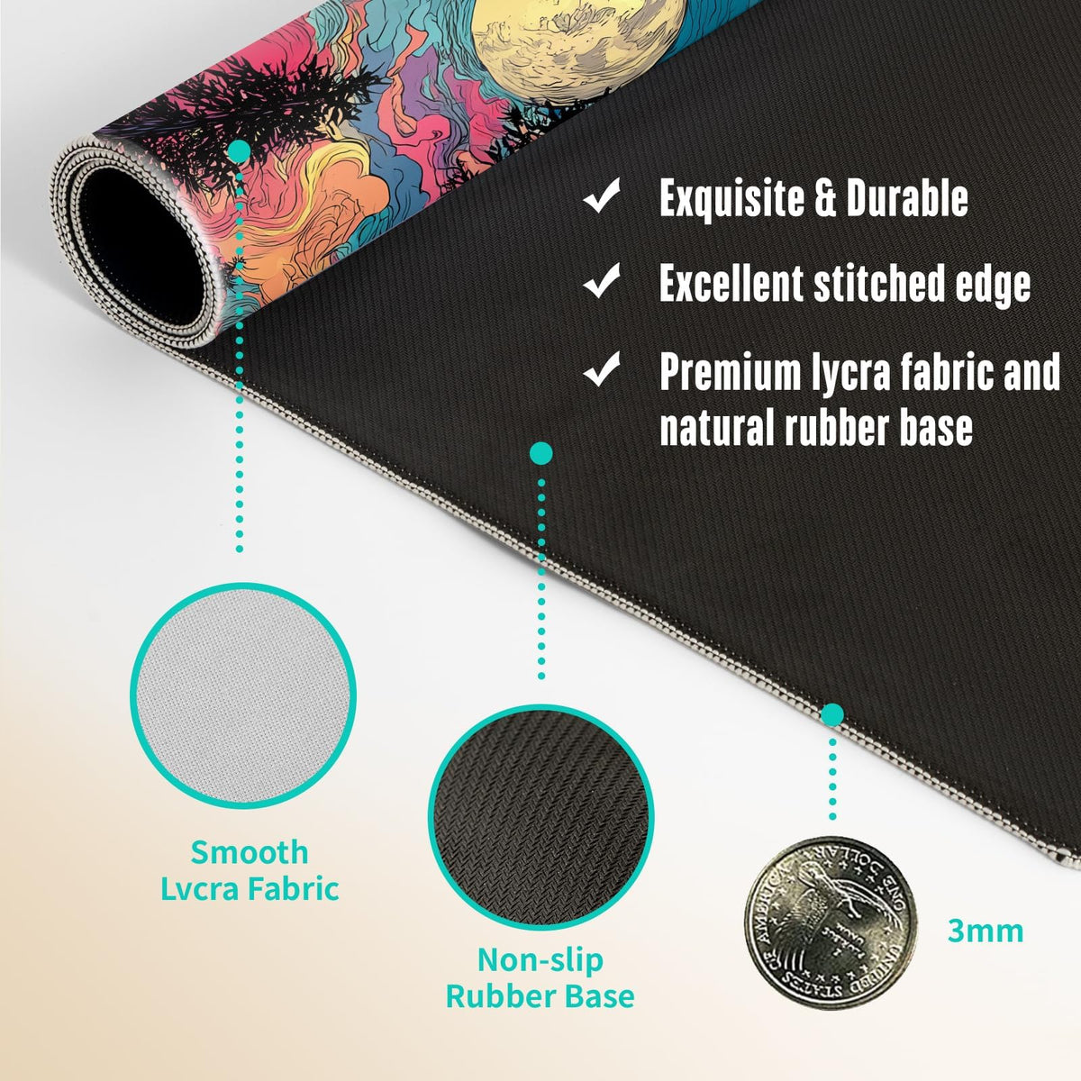 Extended Gaming Mouse Pad, Large Mouse Mat 3 mm Nature Rubber Base Mousepad with Stitched Edges