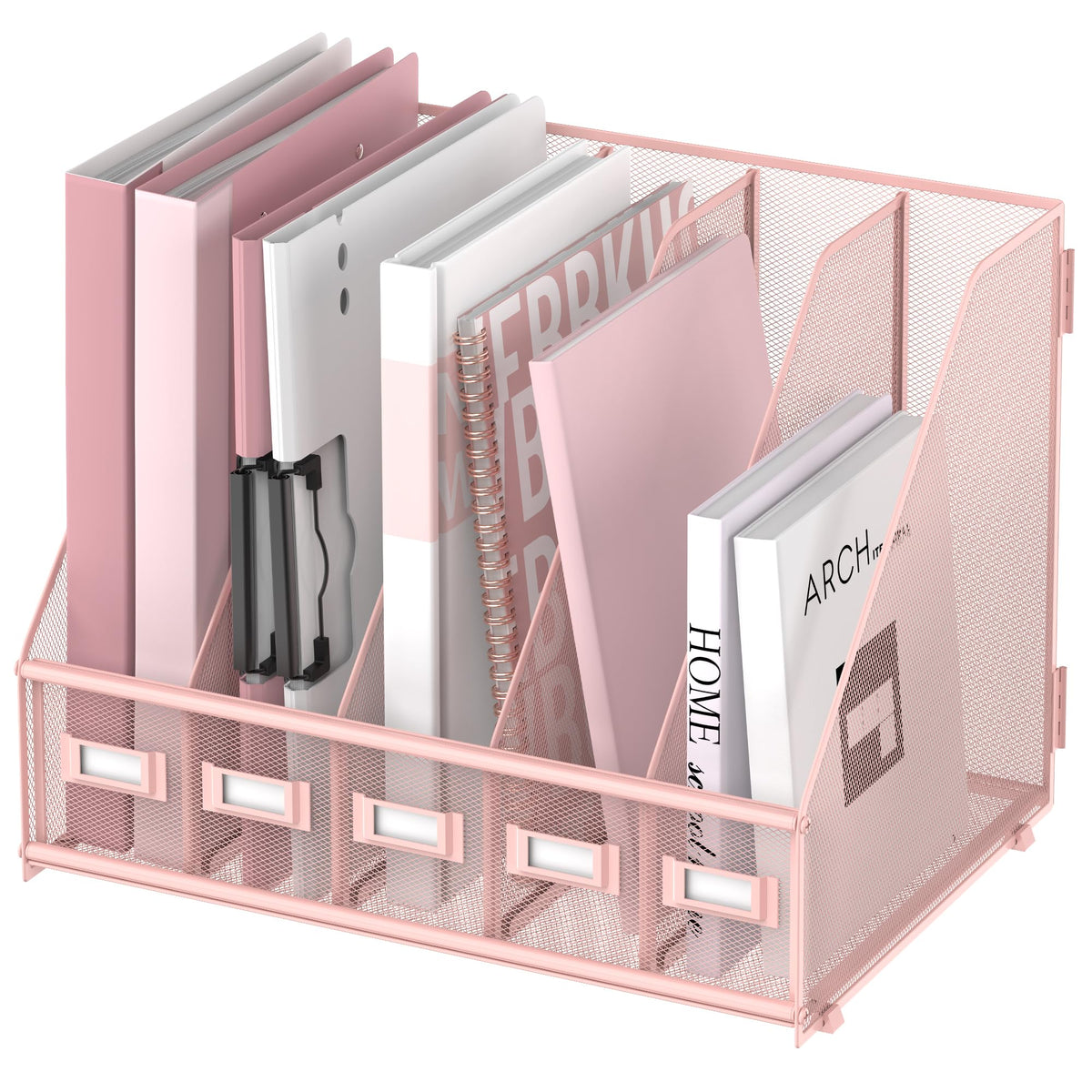 SUPEASY Desk Organizers Metal Desk Magazine File Holder with 5 Vertical Compartments Rack File