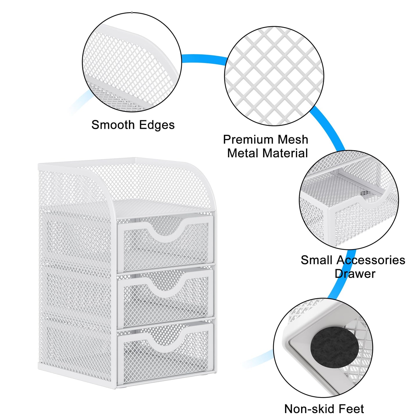 EasyPAG Mesh Desk Organizer with 3 Drawer Office Desktop Organizers and Accessories Stationery