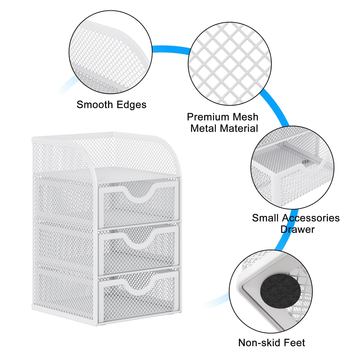 EasyPAG Mesh Desk Organizer with 3 Drawer Office Desktop Organizers and Accessories Stationery