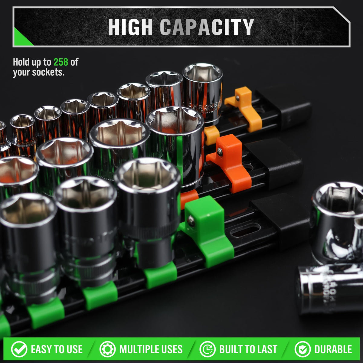 SWANLAKE Socket Organizer Set 18-Piece, 1/4-Inch x 96 Clips, 3/8-Inch x 90 Clips, 1/2-Inch x 72