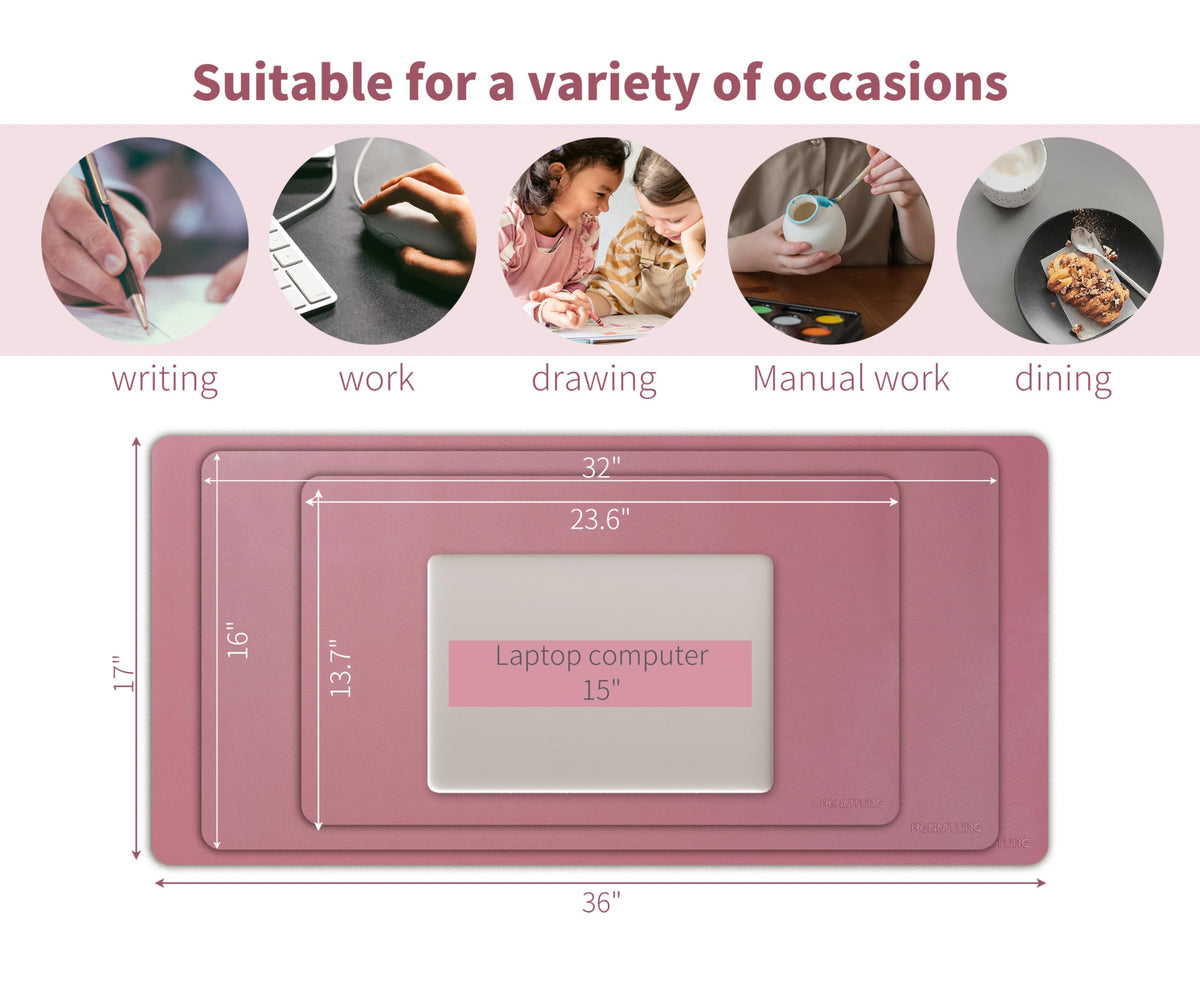 RENMTURE PU Mouse Pad, Faux Leather Large Desk Pad, Home Work Office Accessories, Non-Slip Desk
