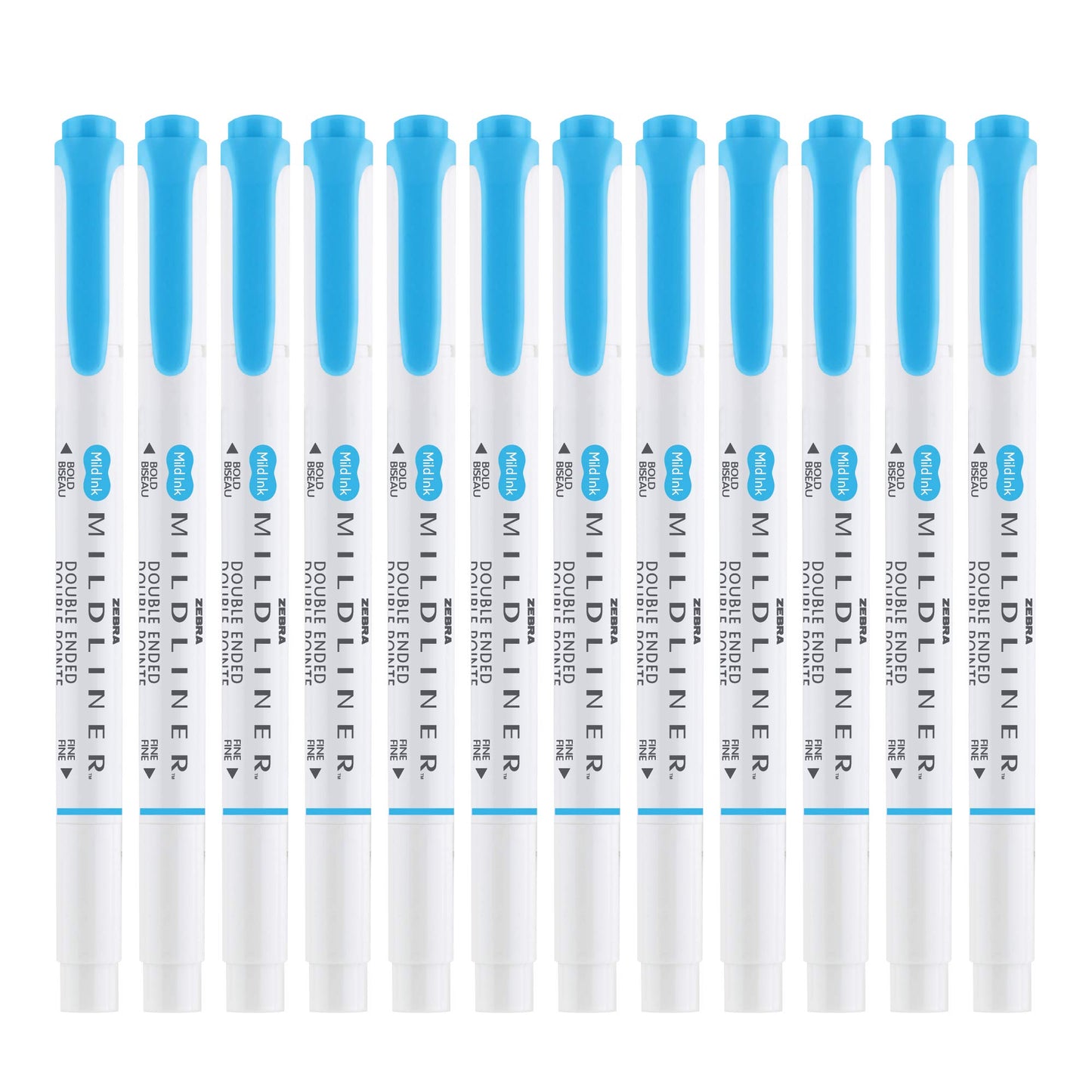Zebra Pen MILDLINER No Bleed Highlighter, Cyan Color, Dual Tip, 12-Pack