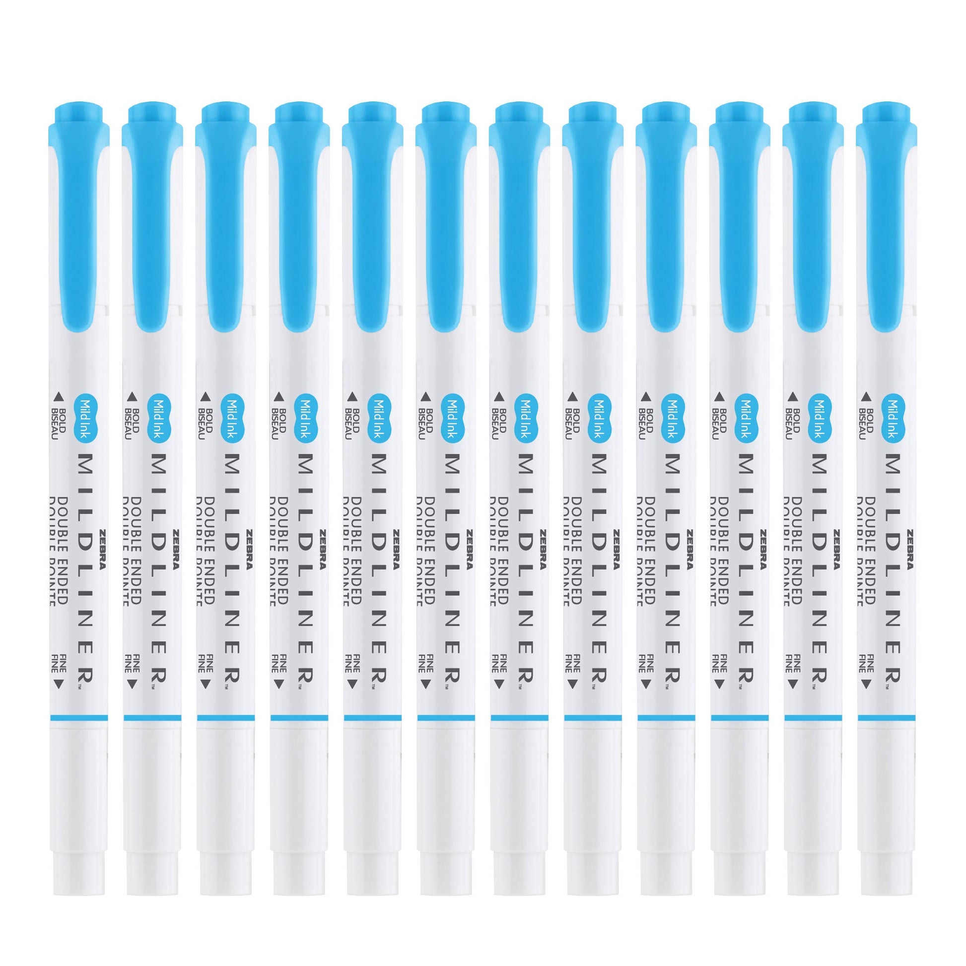 Zebra Pen MILDLINER No Bleed Highlighter, Cyan Color, Dual Tip, 12-Pack