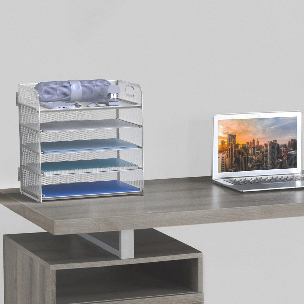 Letter Tray Paper Organizer 5-Tier Desk Organizer File Organizer Paper Holder with Handle, Metal