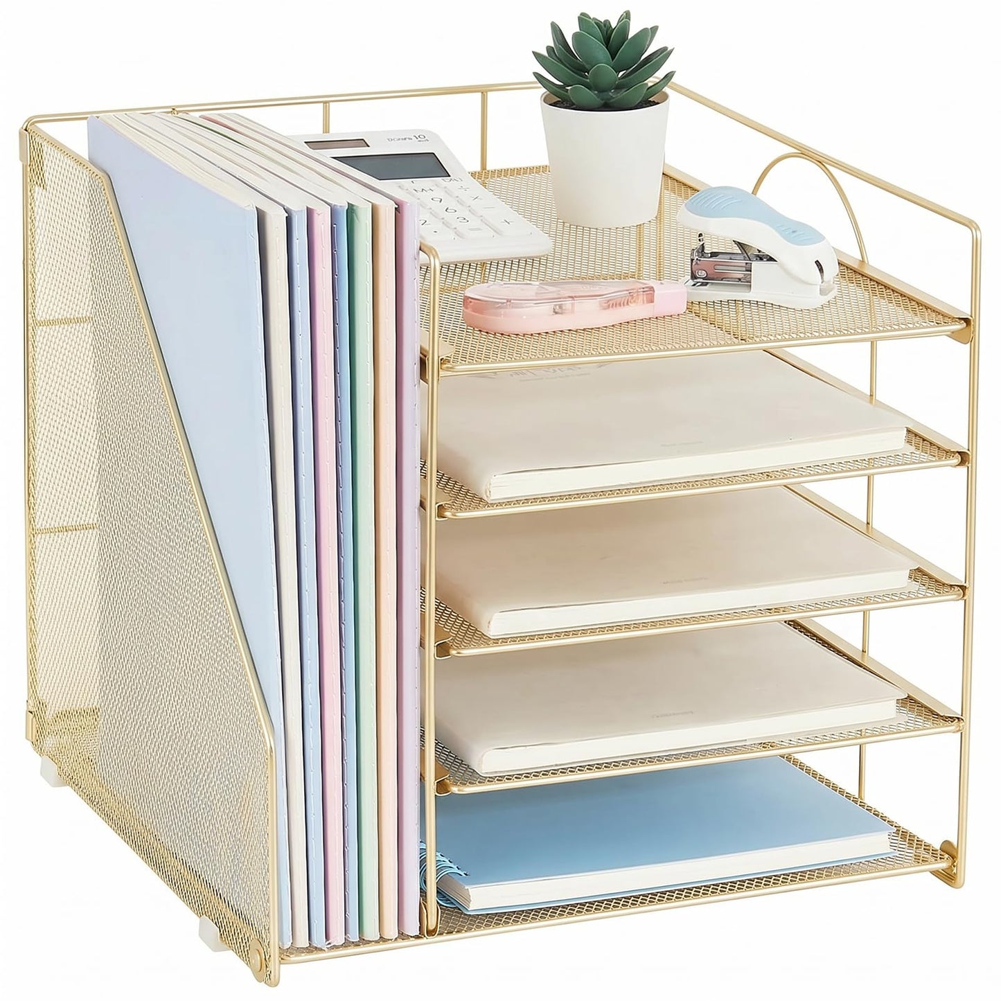 LEKETREE Desk Organizers and Accessories, 5-Tier Paper Letter Tray Organizer with File Holder