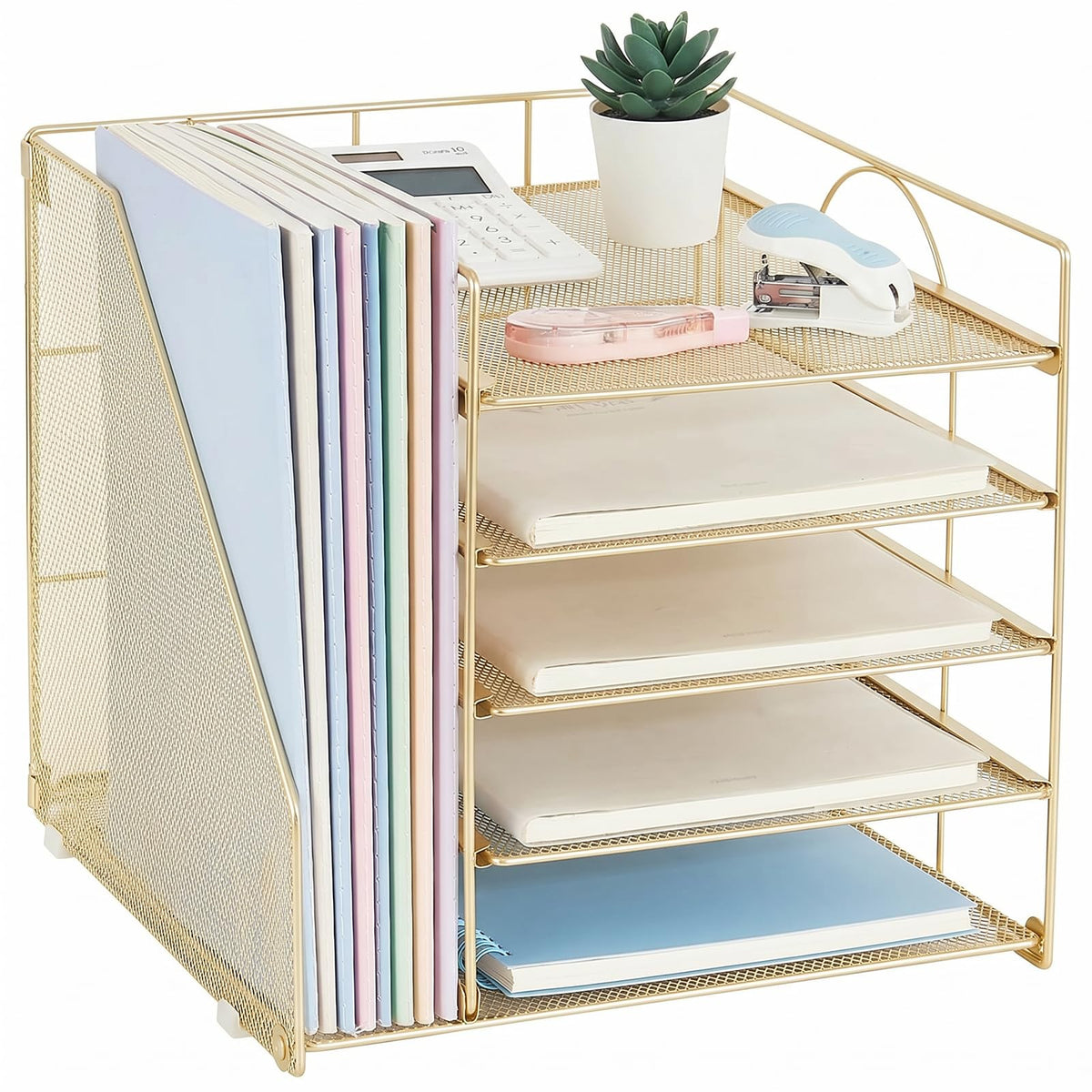 LEKETREE Desk Organizers and Accessories, 5-Tier Paper Letter Tray Organizer with File Holder