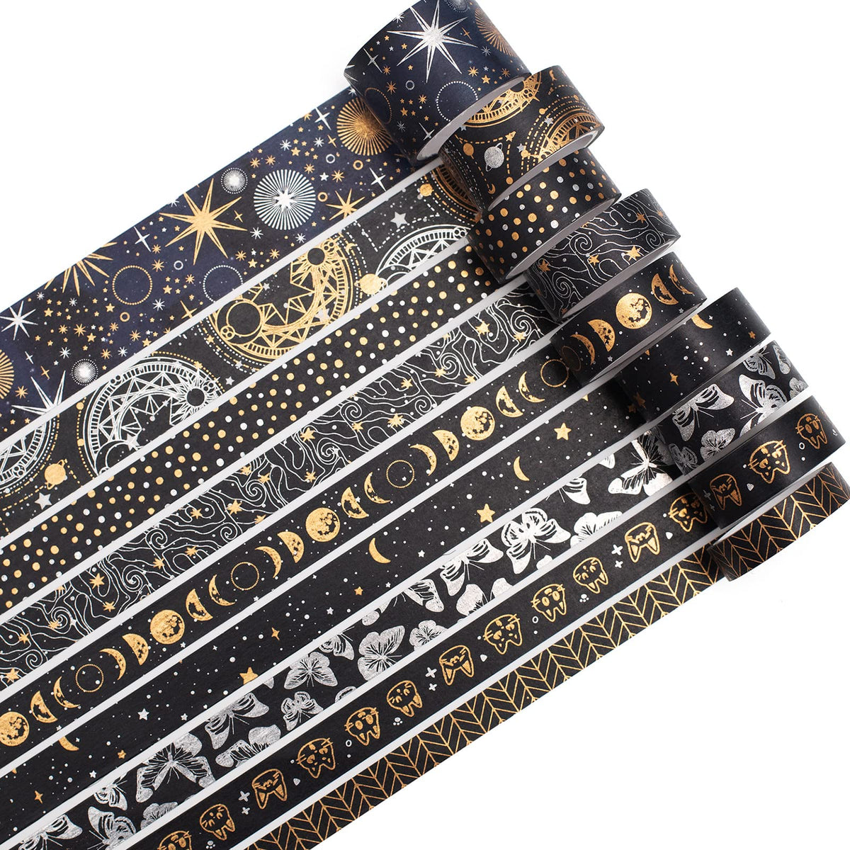 YUBBAEX Mystic Gold Washi Tape Set Wide Silver Foil Masking Tape Decorative for Arts, DIY Crafts