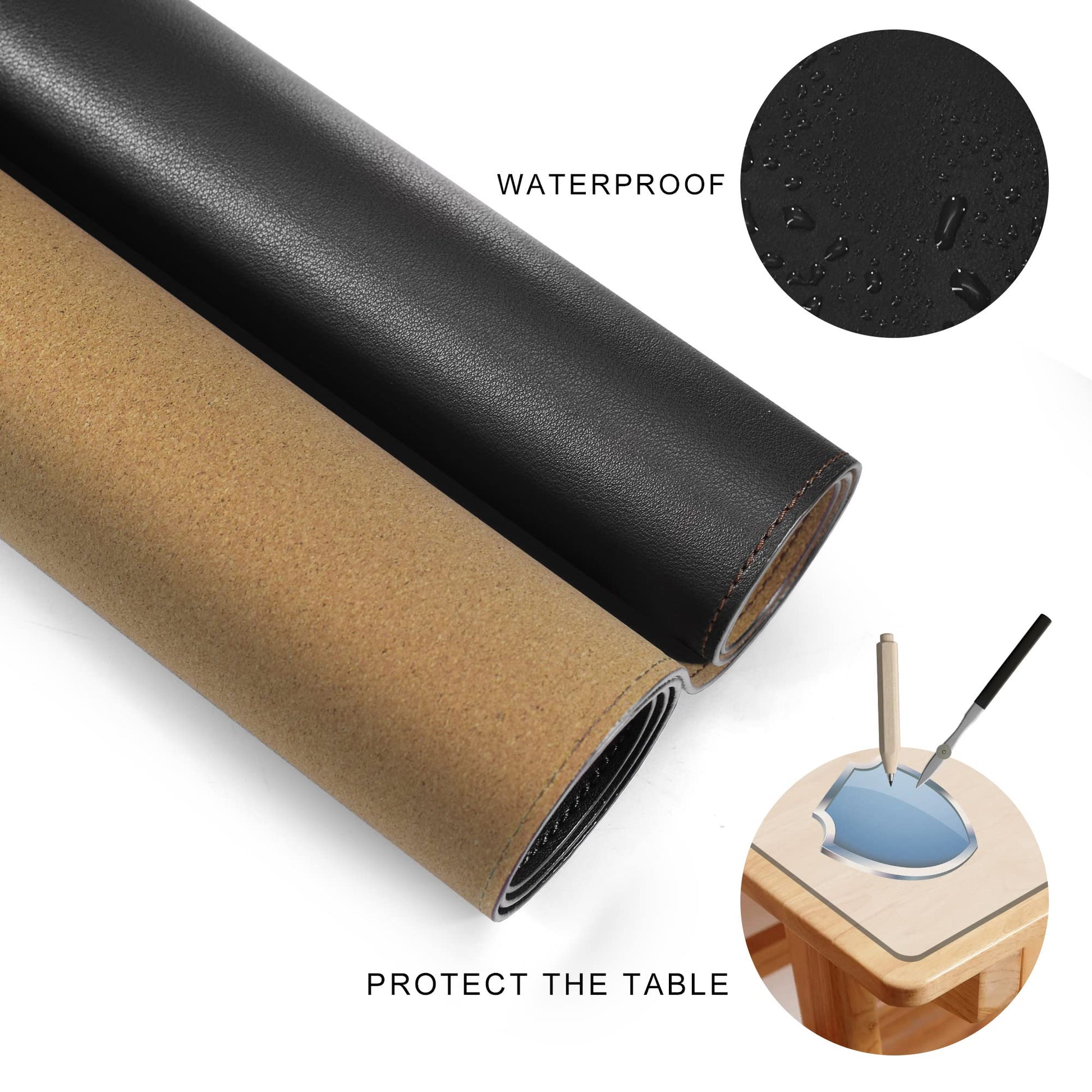 MAIDERN 47.2" x 15.7" Cork & Leather Desk Pad, Large XXL Mat, Full Mouse Pad, Dual Sided Protector