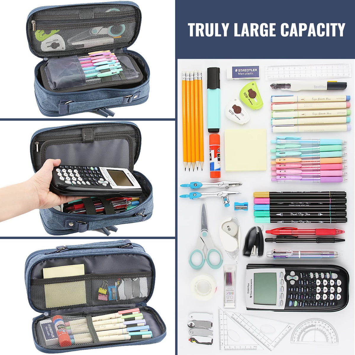 JOINPRO Large Capacity Pencil Case, 4 Compartment Pen Pouch Organizer with Double Zipper, Storage