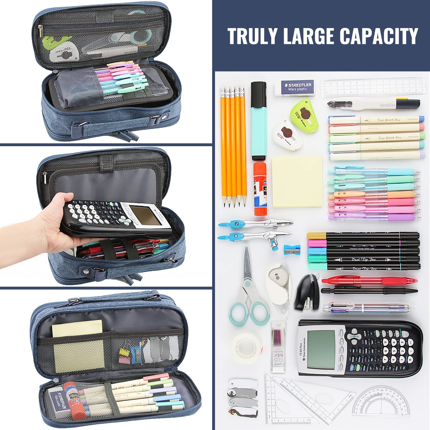 JOINPRO Large Capacity Pencil Case, 4 Compartment Pen Pouch Organizer with Double Zipper, Storage