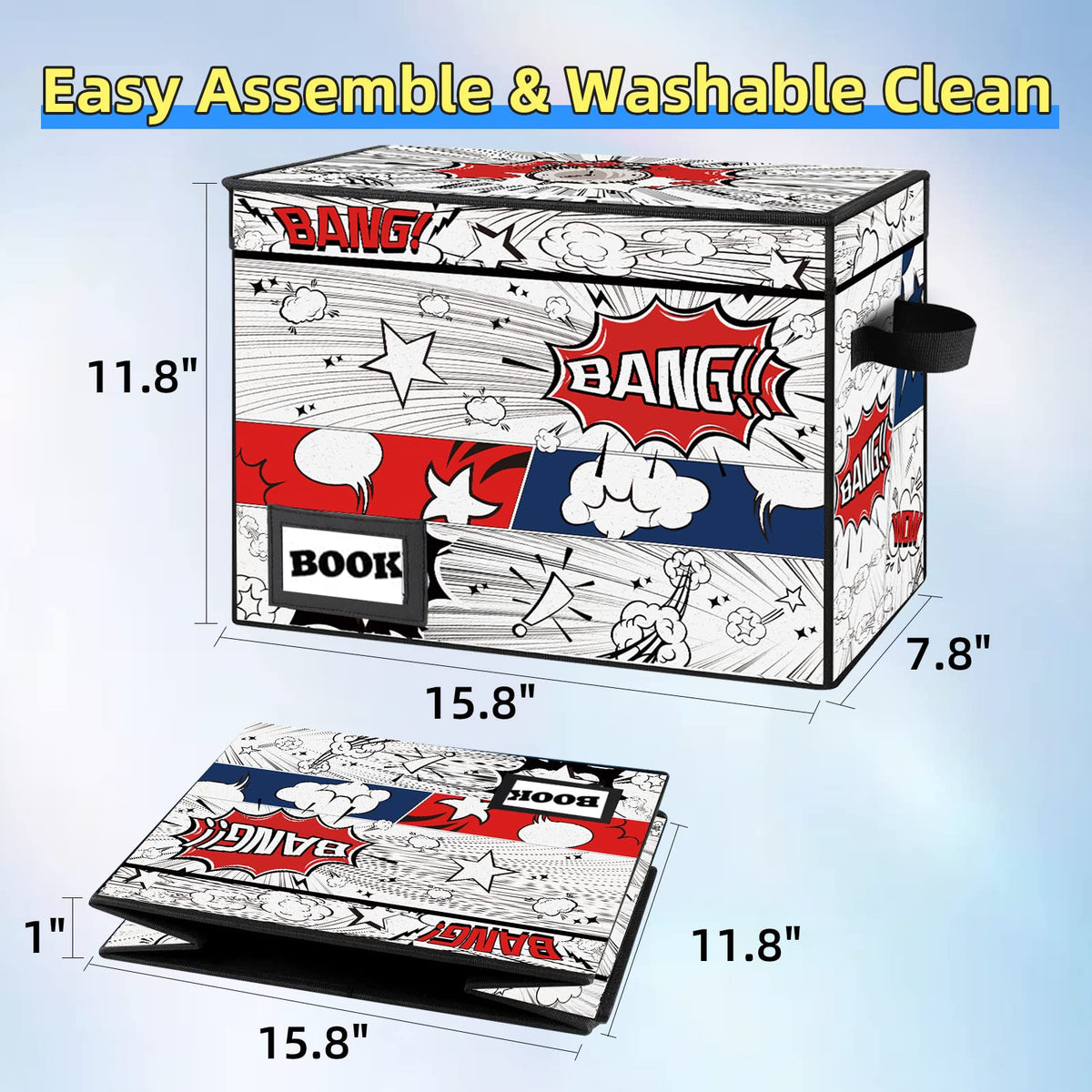 YNSZAS Comic Book Storage Box, 15.8" X 7.8" X 11.8", Heavy Duty Collapsible Holds 160-180 Comic