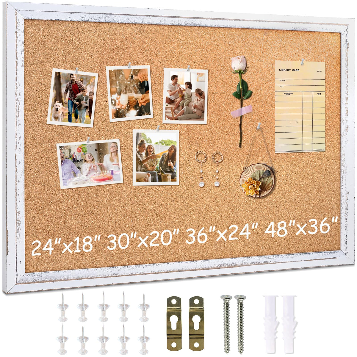 DOLLAR BOSS White Cork Board, 24" X 18" Rustic Framed Bulletin Board