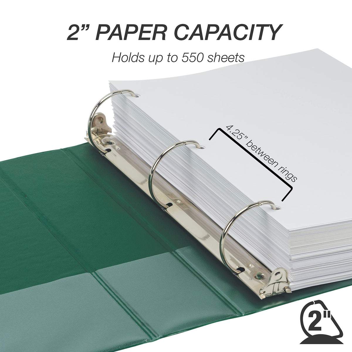 Samsill Durable 2 inch 3 Ring Binder, D Ring Binder, 100% Recycled Chipboard, Green, 4 Pack