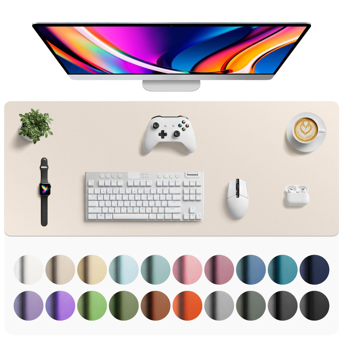 Aothia Faux Leather Desk Mat - Large Mouse Pad, Non-Slip PU Leather Blotter, Waterproof Writing