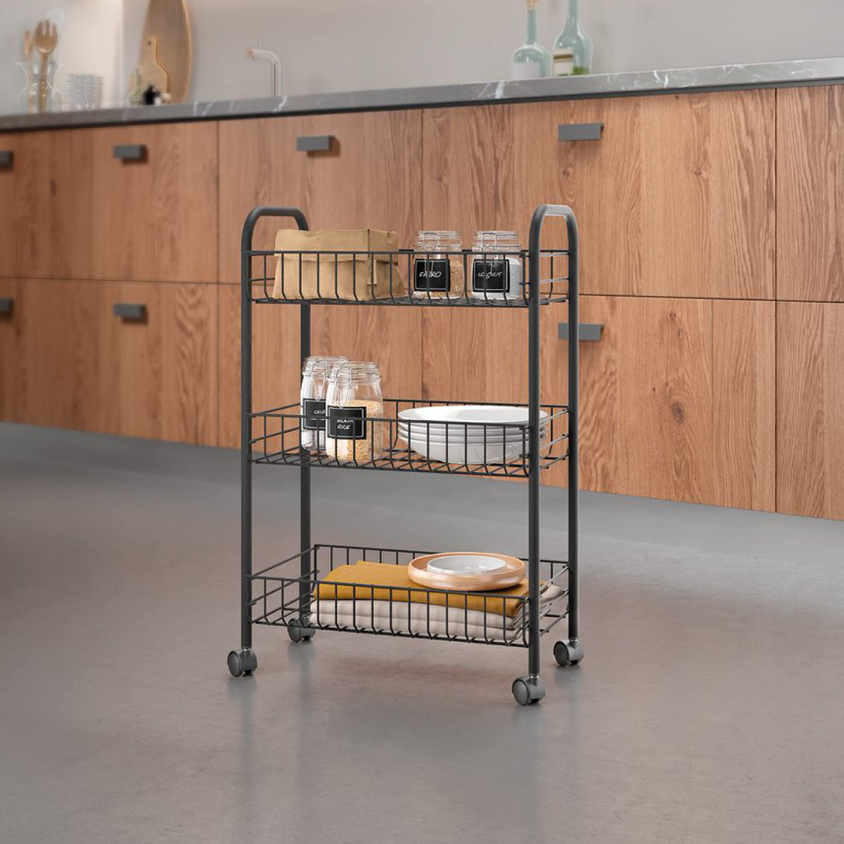 Metaltex Lugano 3-Tier Trolley with Wheels - Multipurpose Storage Cart for Home including Kitchen