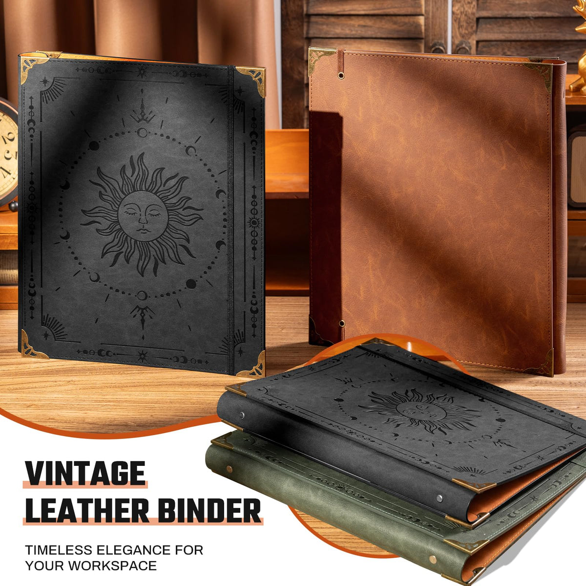 Ovesmusl PU Leather 3 Ring Binder 1 Inch Round Ring Binder Holds 200 Sheets