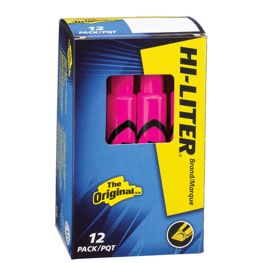 HI-LITER Desk Style Highlighters, Fluorescent Pink, Box of 12 (24010), Chisel Tip