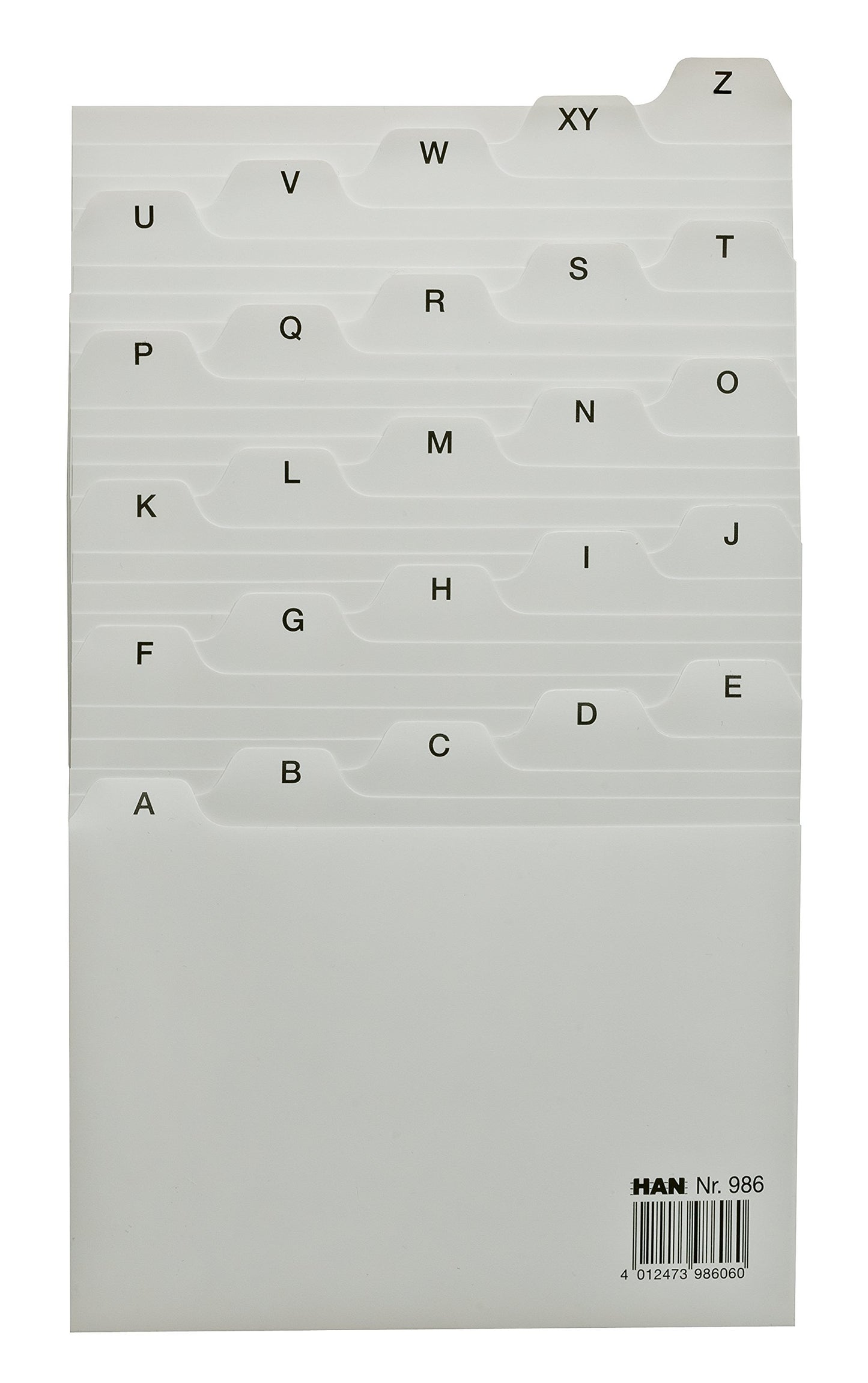 HAN 986, Tab A - Z, A6 landscape, 25 pcs. Guide cards for card index boxes and trays, grey