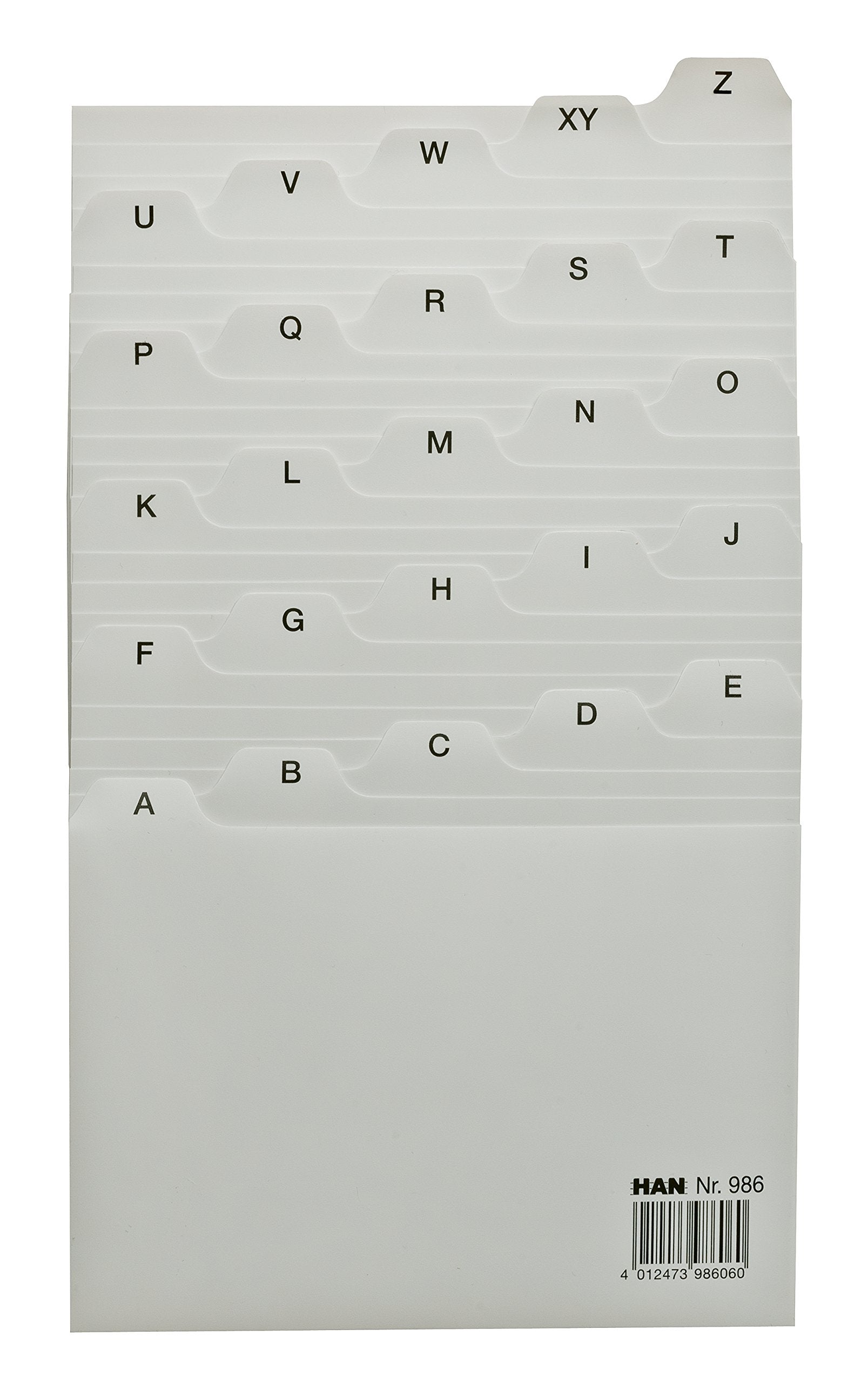 HAN 986, Tab A - Z, A6 landscape, 25 pcs. Guide cards for card index boxes and trays, grey