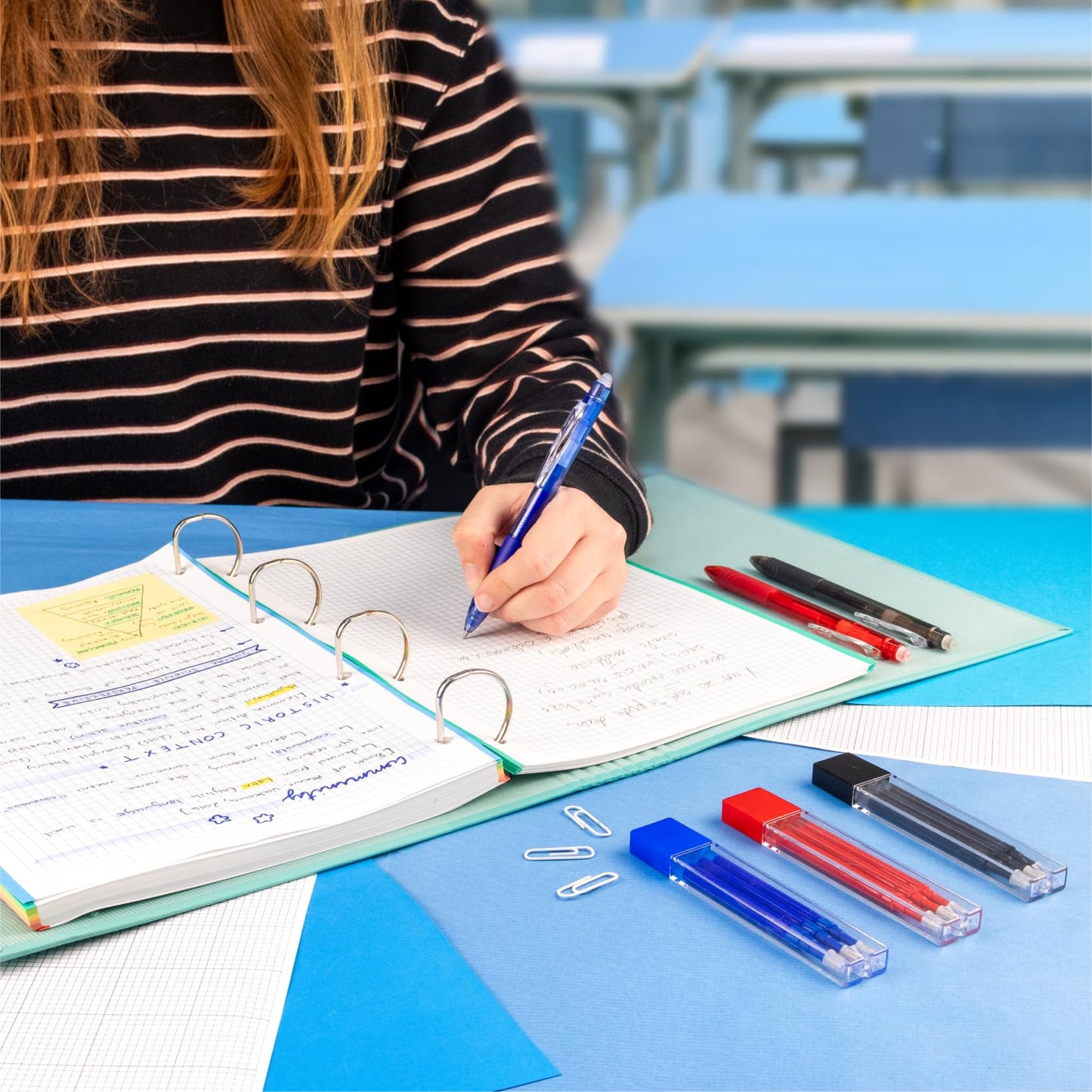 RAYLU PAPER® - Pack of 4 Retractable Erasable Pens and 3 Refills, with Hybrid Gel Ink, Blue and
